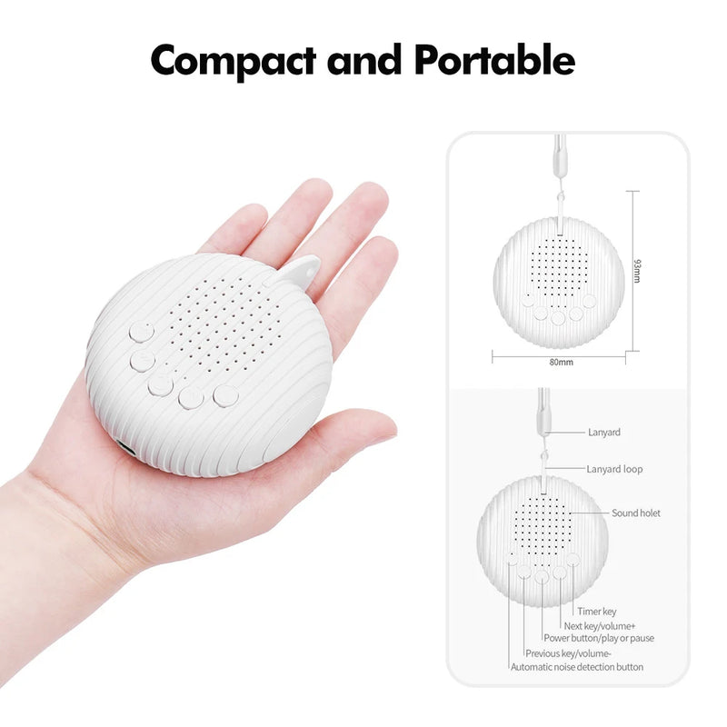 Máquina de som de ruído branco para bebê, Sons calmantes de sono portáteis, Volume ajustável, Bateria recarregável embutida, USB, 10 calmante