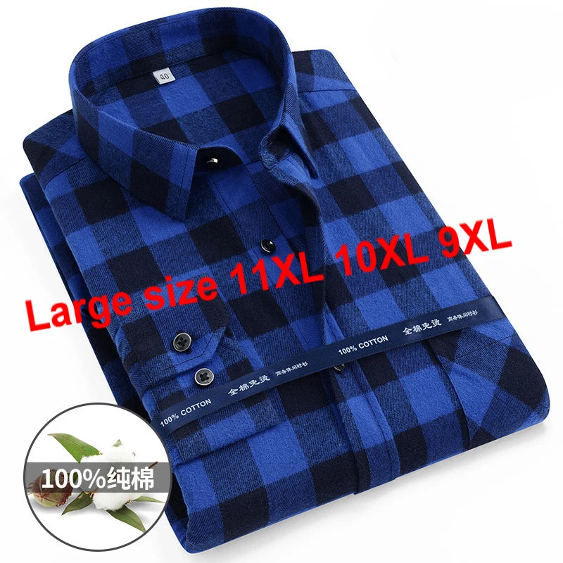 Tamanho 11xl 10xl 9xl moda flanela camisas xadrez para homens manga longa algodão blusa casual macio padrão-ajuste camisa roupas masculinas