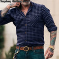 Camisa de manga longa masculina camisa xadrez nova moda masculina casual retro trabalho botão lapela roupas masculinas de grandes dimensões