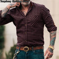 Camisa de manga longa masculina camisa xadrez nova moda masculina casual retro trabalho botão lapela roupas masculinas de grandes dimensões