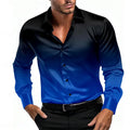 Camisa casual de manga comprida masculina, mudança de cor azul, xadrez, impressão 3D, formal, primavera, verão, lapela, S-5XL, 2022