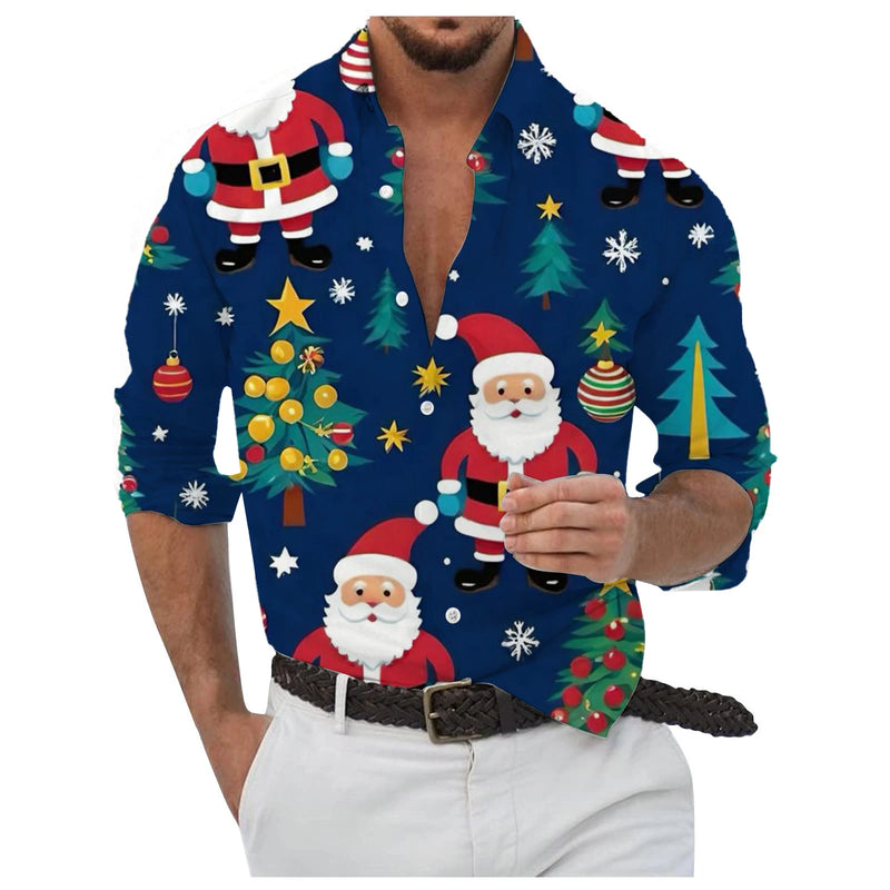 Flocos de neve dourados impressos em 3D masculino Camisa, Abotoados, Manga comprida, Ao ar livre, Colarinho, Roupas, Dia, Dia, 2024