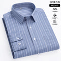 Camisa de manga comprida listrada anti-rugas masculina, camisa xadrez formal, slim fit, stretch, social, negócio, novo, S-5XL