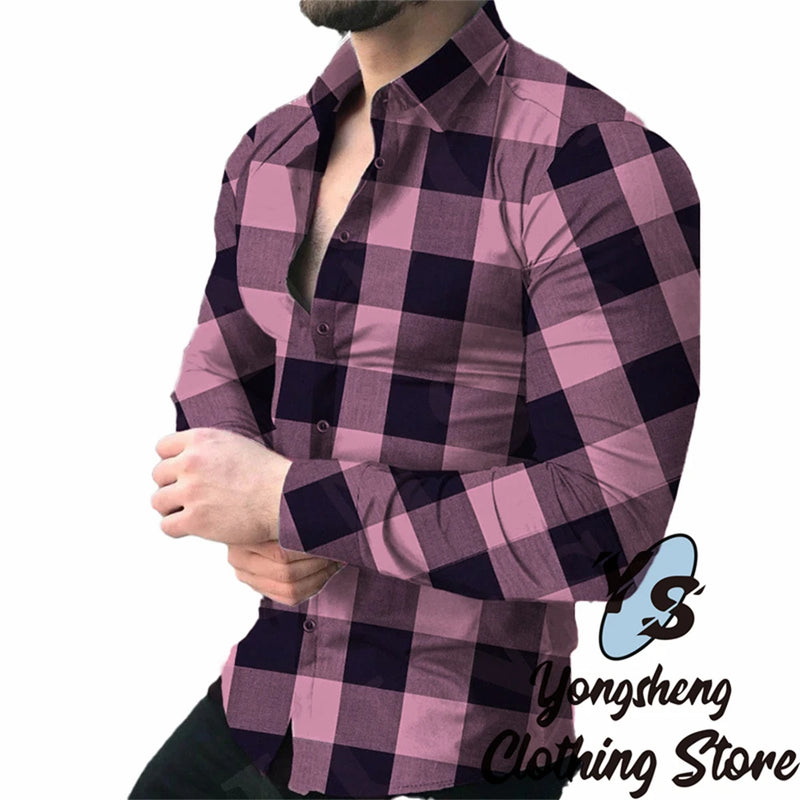 Camisas de Manga Longa dos homens Camisas Xadrez Moda de Alta Qualidade Men's Tops Casual Fashion Business Moda New Plus Size Clothing