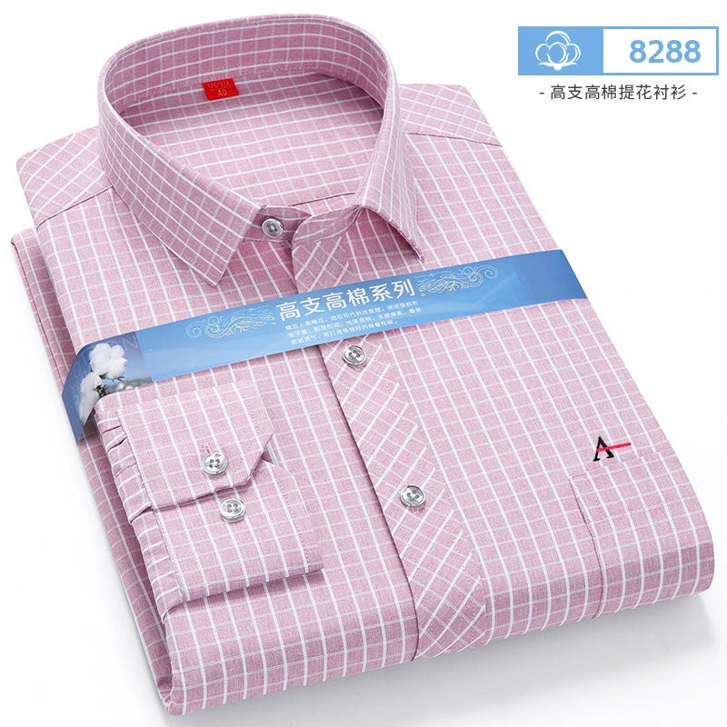 Camisa xadrez de fibra de bambu masculina, manga comprida casual, bolso da moda, negócio, reserva, camisa nova, 2021