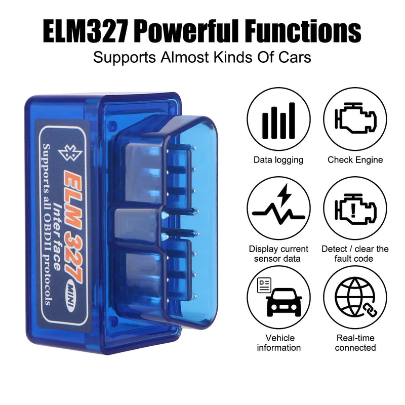 ELM327 Scanner De Diagnóstico De Carro, Adaptador De Interface OBD2, Mini Leitor De Código, Modo Duplo, Detector Bluetooth V1.5 para IOS, Android