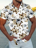 Camisa floral estampada em 3D masculina, manga curta, tecido elástico de 4 vias, casual, roupa de rua para o trabalho, negócio, verão