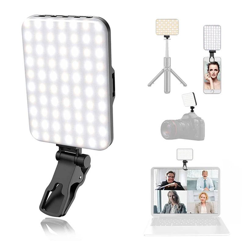 Recarregável LED selfie Light Beads, portátil na luz para o telefone, Tablet, Laptop, 2200mAh, CRI 97 +, 7 modos, 60 alta qualidade