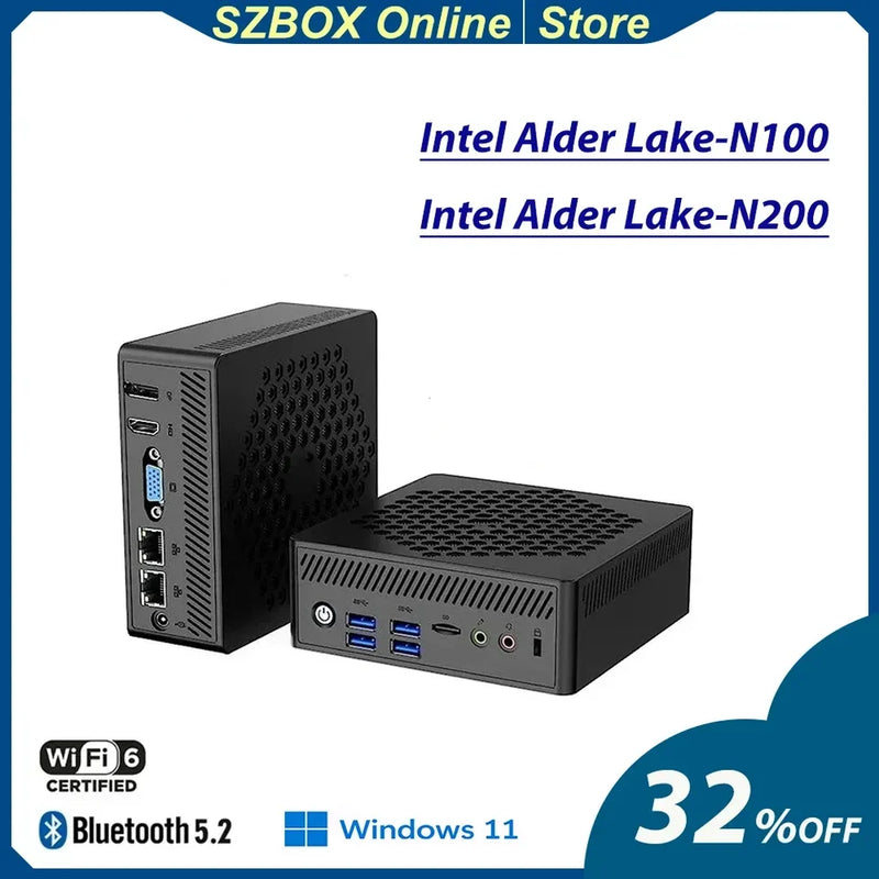 SZBOX AC8-N fanless mini pc n100 Intel Alder Lake N100 N200 Windows11 Pro DDR4 3200Mhz NVMe SSD WiFi 6 BT5.2 computador para jogos diy