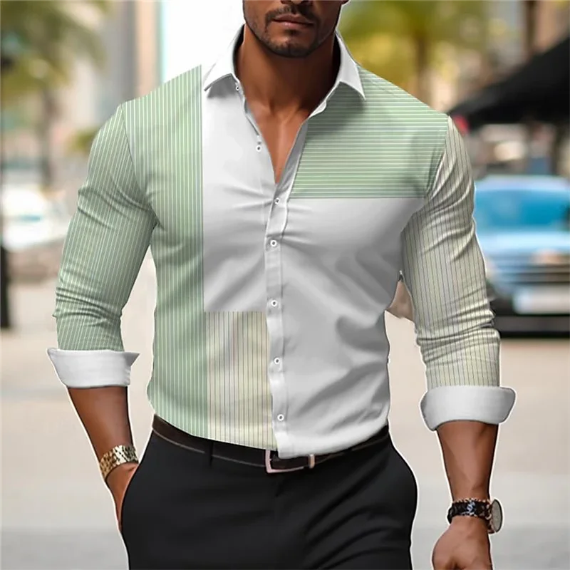 Linha de camisa xadrez masculina com lapela, manga comprida, slim fit, roupa luxuosa, camisa de baile, tamanho grande, XS-6XL, alta qualidade