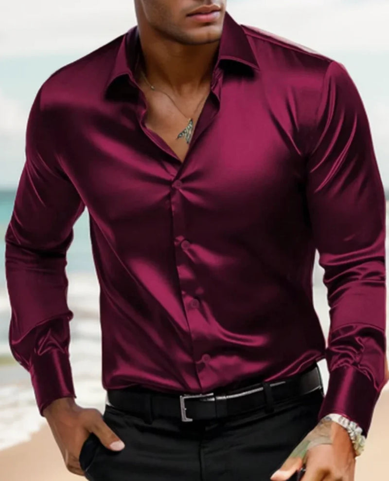 2024 nova primavera e outono camisa masculina cor sólida negócios cidade lazer lapela cardigan fino mangas compridas topos