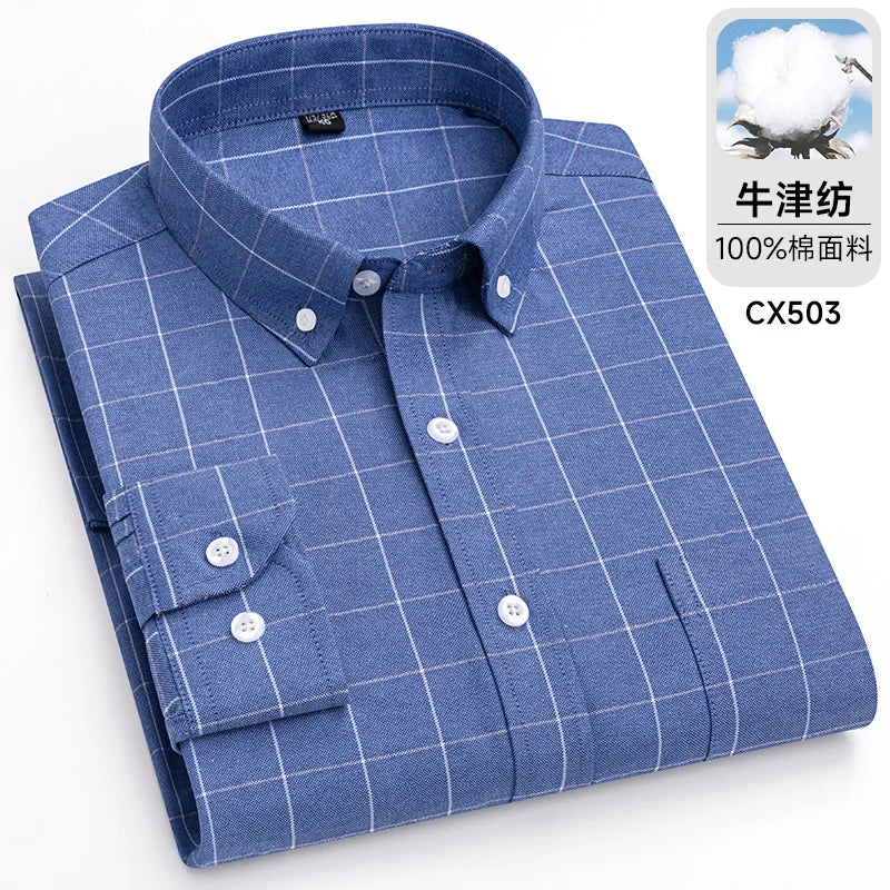 100% algodão oxford masculino listrado camisas xadrez masculino negócios casual de alta qualidade camisa de manga longa para homens camisa de botão S-6XL 7xl