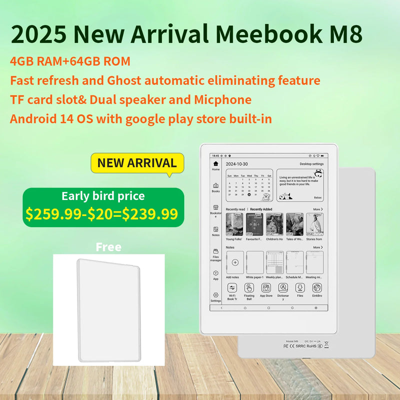 Meebook M8 7.8 "Android 14 Leitor de ebook э Ngaliyayzdemuden книга com google play store e atualização rápida 4G RAM 64GB ROM