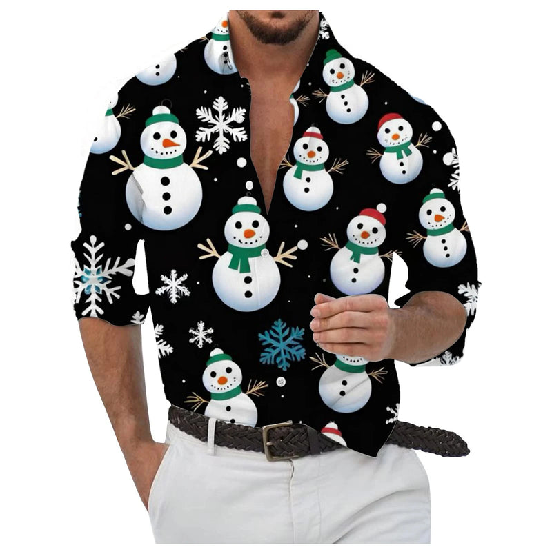 Flocos de neve dourados impressos em 3D masculino Camisa, Abotoados, Manga comprida, Ao ar livre, Colarinho, Roupas, Dia, Dia, 2024