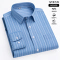 Camisa de manga comprida listrada anti-rugas masculina, camisa xadrez formal, slim fit, stretch, social, negócio, novo, S-5XL