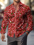 Tema do festival de natal masculino 3d impresso camisas formais árvore de natal papai noel gráfico camisa de manga longa moda masculina