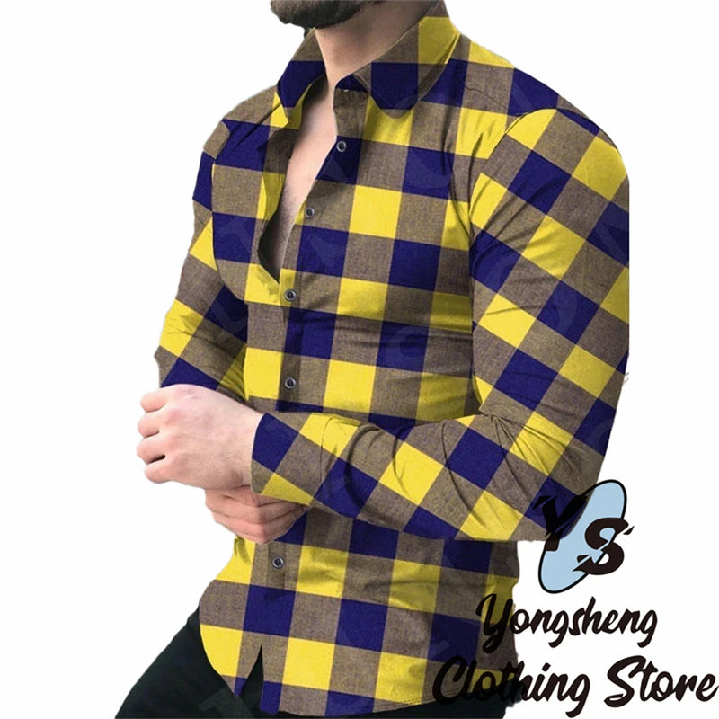 Camisas de Manga Longa dos homens Camisas Xadrez Moda de Alta Qualidade Men's Tops Casual Fashion Business Moda New Plus Size Clothing