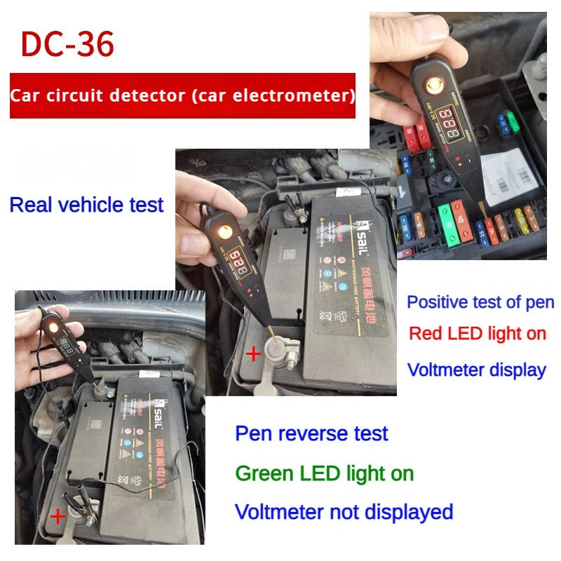 Veículo Sensor de Pulso Sinal LED Light Testing Pen Probe, Carro Poder Voltímetro, Auto Circuito Tester, Ferramenta de Diagnóstico, DC 0-36V