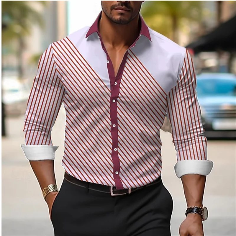 Linha de camisa xadrez masculina com lapela, manga comprida, slim fit, roupa luxuosa, camisa de baile, tamanho grande, XS-6XL, alta qualidade