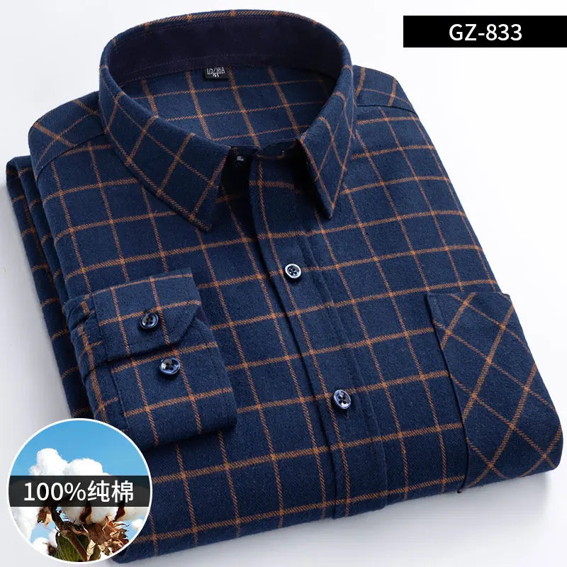 Moda masculina 100% algodão grosso escovado flanela camisas único remendo bolso manga longa padrão-ajuste xadrez xadrez xadrez camisa casual