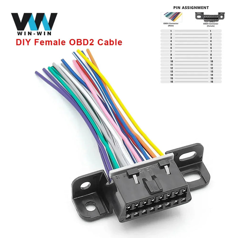 Ferramenta de Diagnóstico Automotivo Feminino, OBD 2 Conector, DIY Cabo de Extensão para VW, Toyota, Honda, J1962, 16Pin, 10cm, DIY