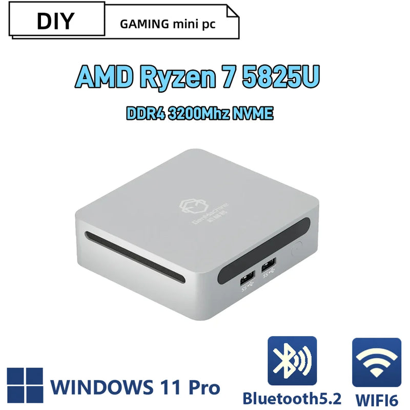 SZBOX mini pc gamer AMD Ryzen 7 5825U Windows 11 Pro DDR4 3200Mhz NVME SSD WIFI6 BT5.2 4K HD computador para jogos diy