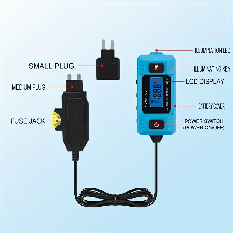 Testador de circuito de carro, ferramenta de diagnóstico de fusível de teste de corrente, faixa 12v 0.01 ~ 19.99a, detector de reparo, galvanômetro, acessórios automotivos