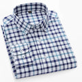 Camisa Oxford xadrez casual masculina, confortável, de algodão puro, com botões, ajuste regular, listrada, social, de alta qualidade