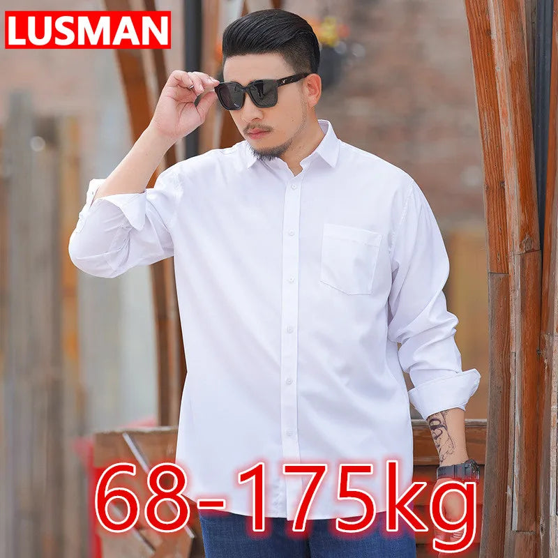 Camisas masculinas de manga comprida extragrande, camisa casual solta fina, tops empresariais grandes de verão, 68-175kg