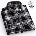 Camisa de flanela grossa masculina, manga comprida, algodão puro, design de bolso patch, camisas xadrez, ajuste padrão, jovens adultos, outono, inverno