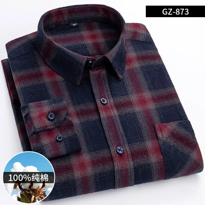 Moda masculina 100% algodão grosso escovado flanela camisas único remendo bolso manga longa padrão-ajuste xadrez xadrez xadrez camisa casual