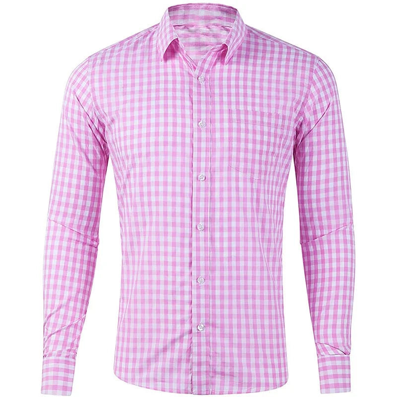 Camisa xadrez manga comprida masculina, lapela amarela, roupa de trabalho, estampa, primavera e outono, festa, 11 cores, tamanho grande, XS-6XL