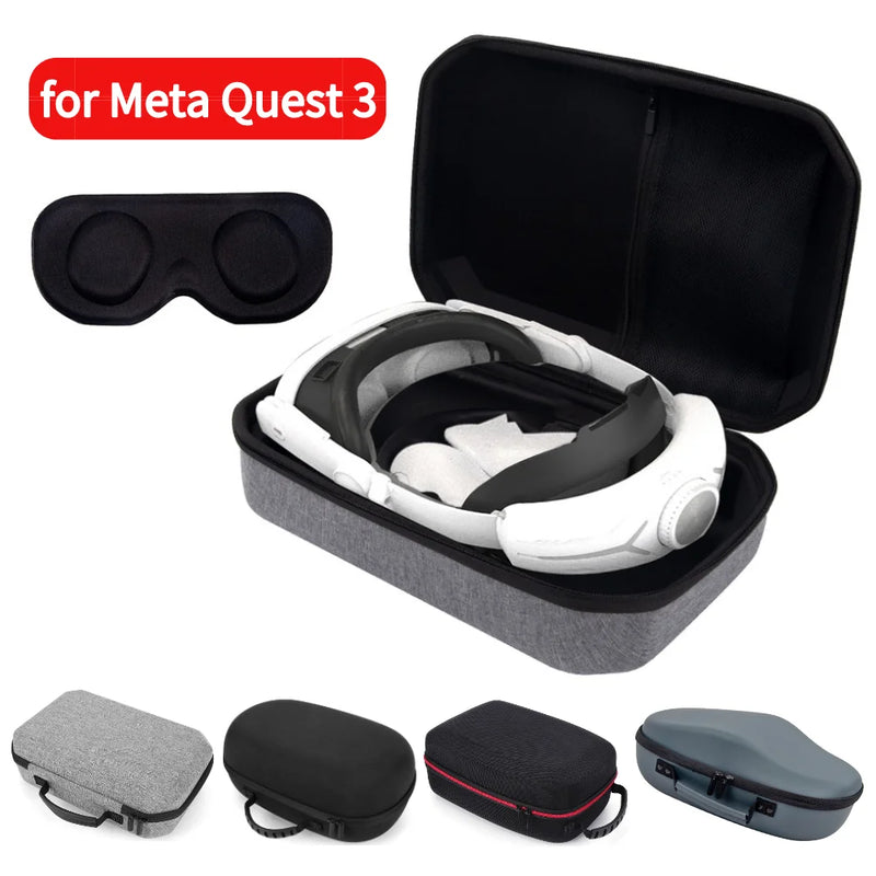 Estojo rígido com tampa de lente Viagem impermeável Saco de armazenamento em casa, Mesh Pocket para Meta Quest 3, VR Headset, Controlador de jogo