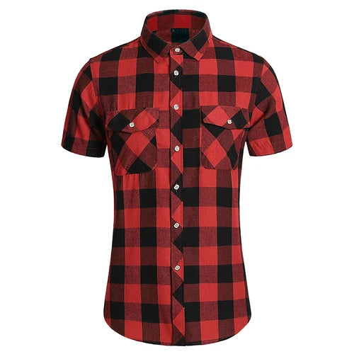 Verão novos homens de manga curta camisa xadrez vermelho/branco moda masculina negócios social vestido de festa de casamento topo tamanho grande 7xl-m