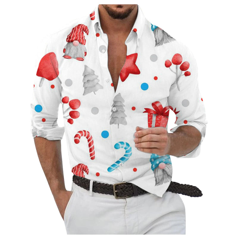 Flocos de neve dourados impressos em 3D masculino Camisa, Abotoados, Manga comprida, Ao ar livre, Colarinho, Roupas, Dia, Dia, 2024