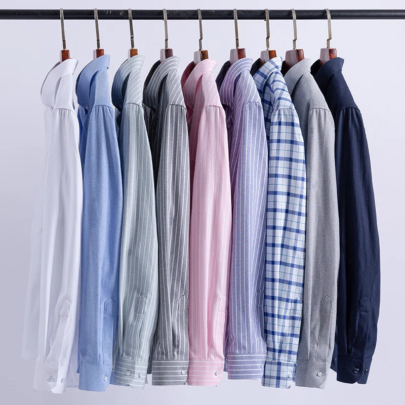 Novo 100% algodão oxford camisas xadrez masculinas negócios casuais de alta qualidade manga longa camisa de bolso para homens camisa de botão S-7XL